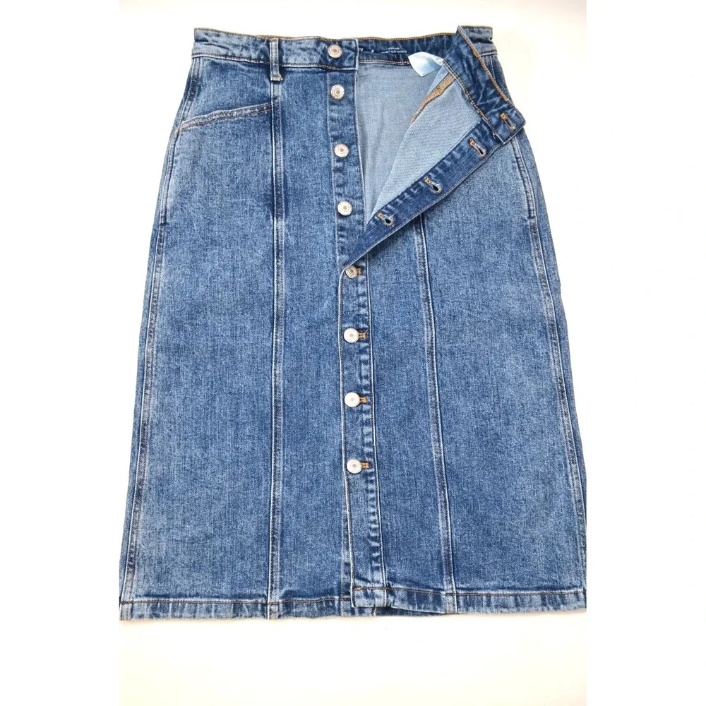 Old Navy Skirt Women's Size 0 Blue Denim A-Line Midi Button Front Waist 28" - Picture 4 of 11